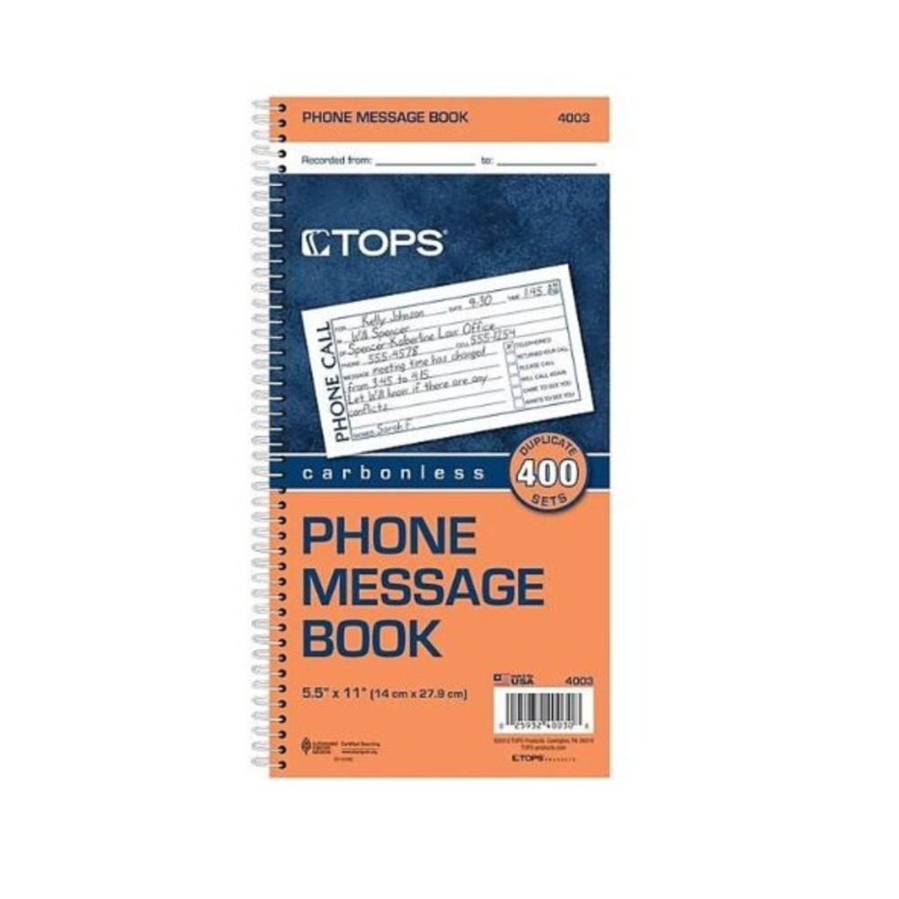 NEW TOPS Phone Message Book #4003 400 sets Carbonless Duplicates Office Notes!